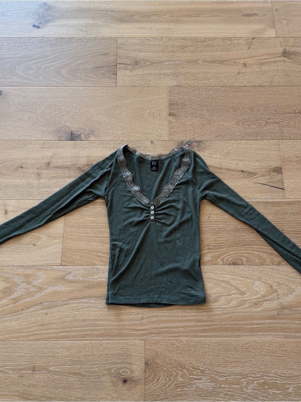 BDG urban outfitters Olive Green Lace-Trim Long Sleeve Henley Top